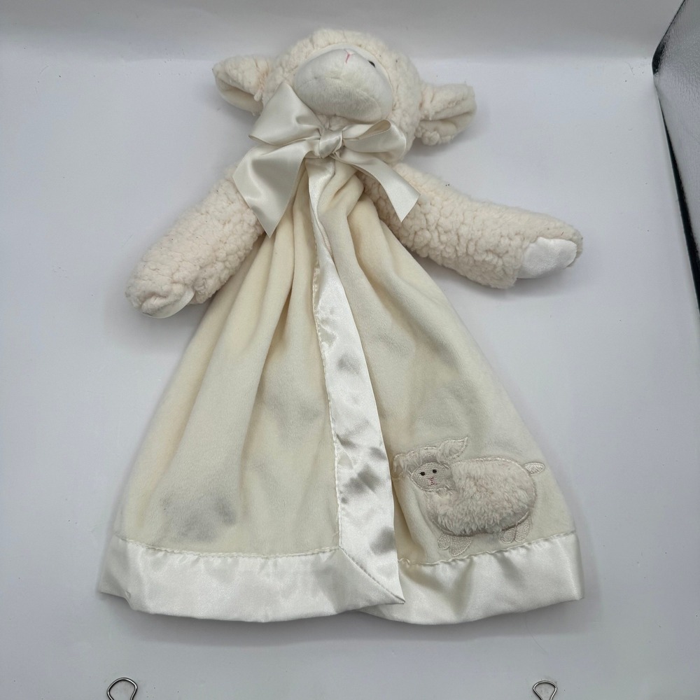 Bearington Baby Lamb Lovey Security Blanket OS Cream Satin Trim Sheep